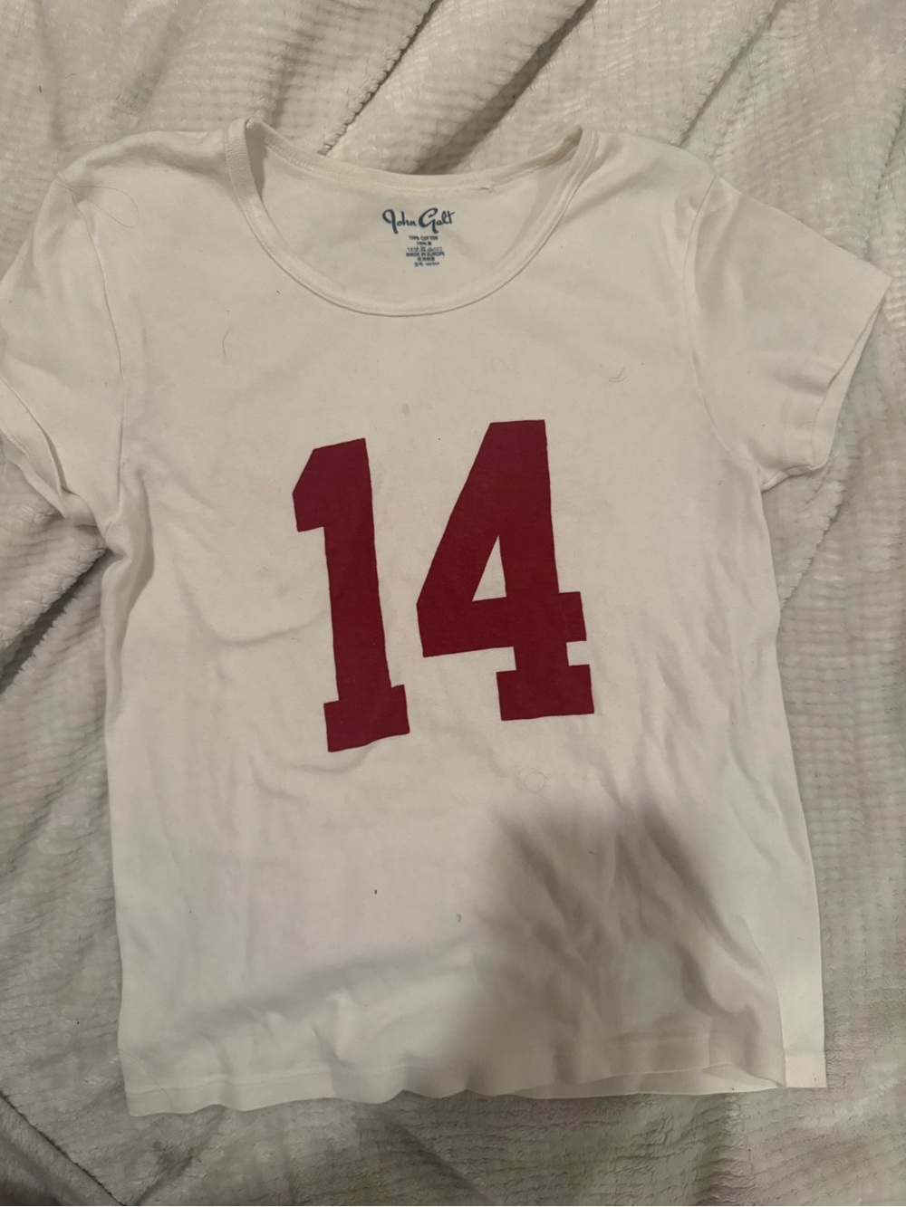 Brandy Melville White Tee with Red '14' Graphic